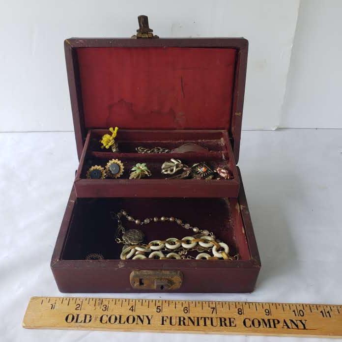 Vintage Jewelry Box with Assorted Costume Jewelry