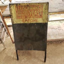 Antique Metal Fleischmann’s Yeast Menu Board on Wood Frame