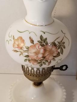 Pretty Vintage Floral Milk Glass Lamp