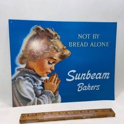 “Not by Bread Along” Sunbeam Bakers Praying Girl Metal Reproduction Sign