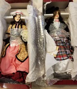 Pair of Vintage Victorian Porecelain Dolls in Boxes