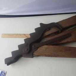 Antique 1878 Wagon Jack Made of Cast Iron, Wood and Steel