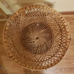 Vintage Wicker Small Side Table Or Trash Can