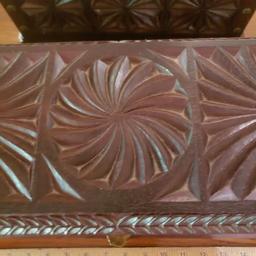 Vintage Beautiful Carved Heavy Jewelry Box with Wood Insert Tray, Name Engraved Inside
