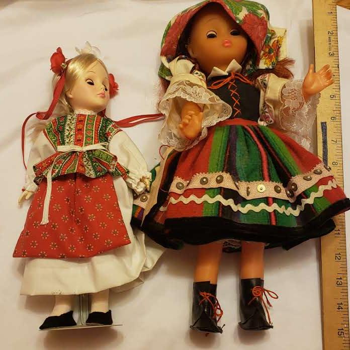 Lot of 2 Vintage Polish Folklore Dolls, Plastic