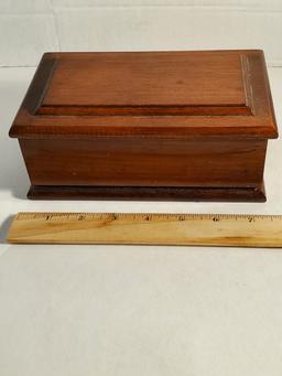Small Wooden Jewelry Box with Hinged Lid