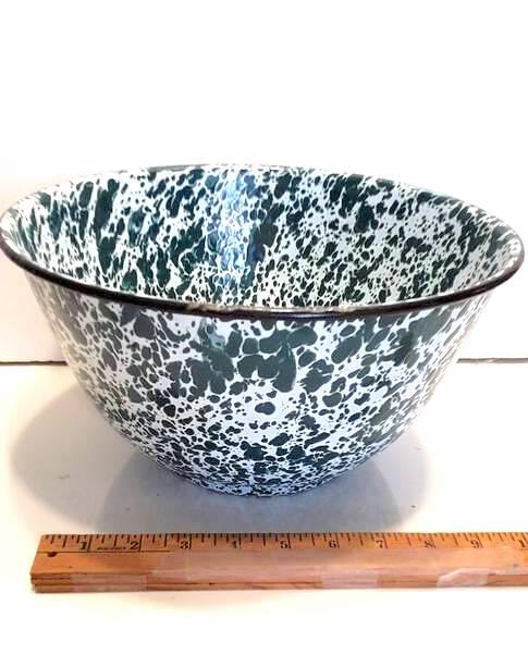 Green & White Enamel Spatterware Mixing Bowl