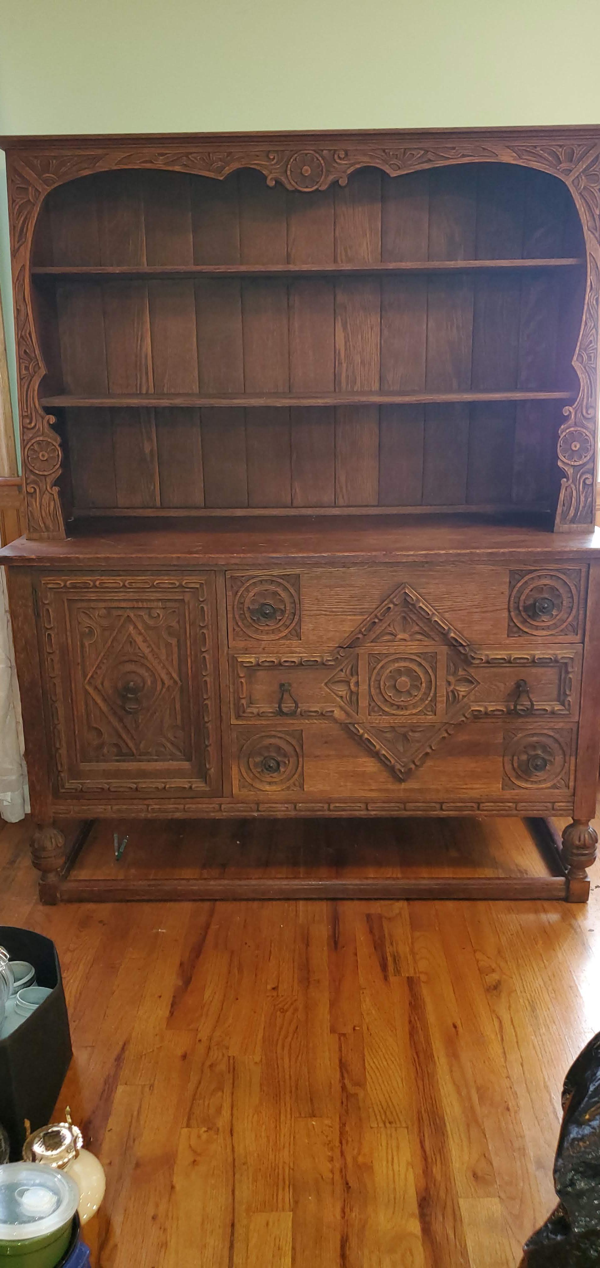 Early Exquisite Heavily Carved European Style Hutch made in the Grand Rapids Furniture District