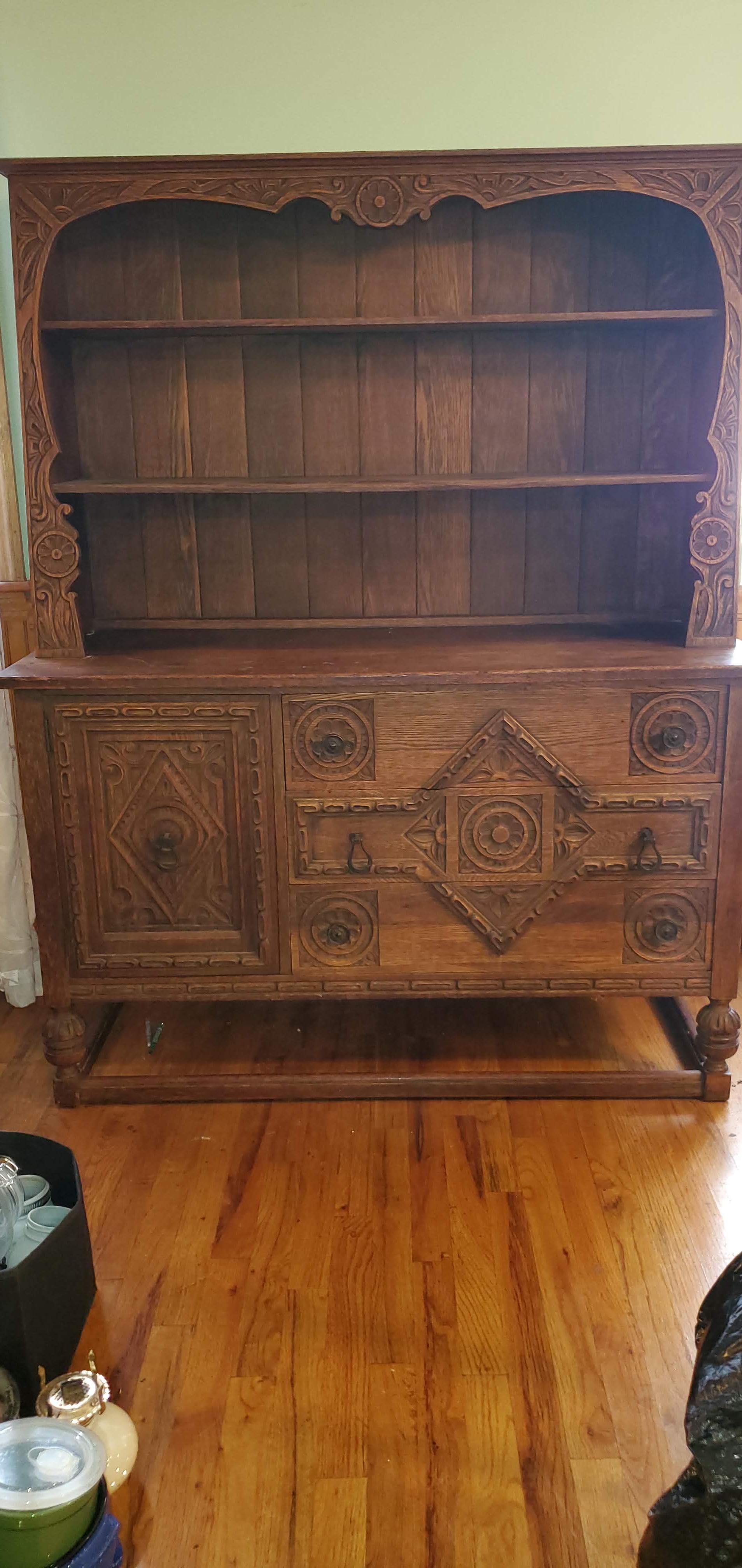 Early Exquisite Heavily Carved European Style Hutch made in the Grand Rapids Furniture District