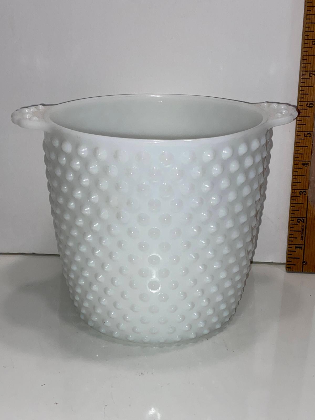 Milk Glass Hobnail Double Handled Ice Bucket