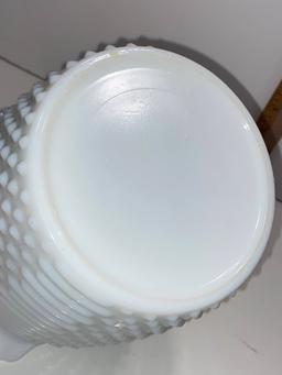 Milk Glass Hobnail Double Handled Ice Bucket