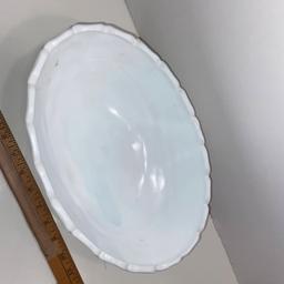 Large Footed Milk Glass Bowl with Embossed Fruit Design