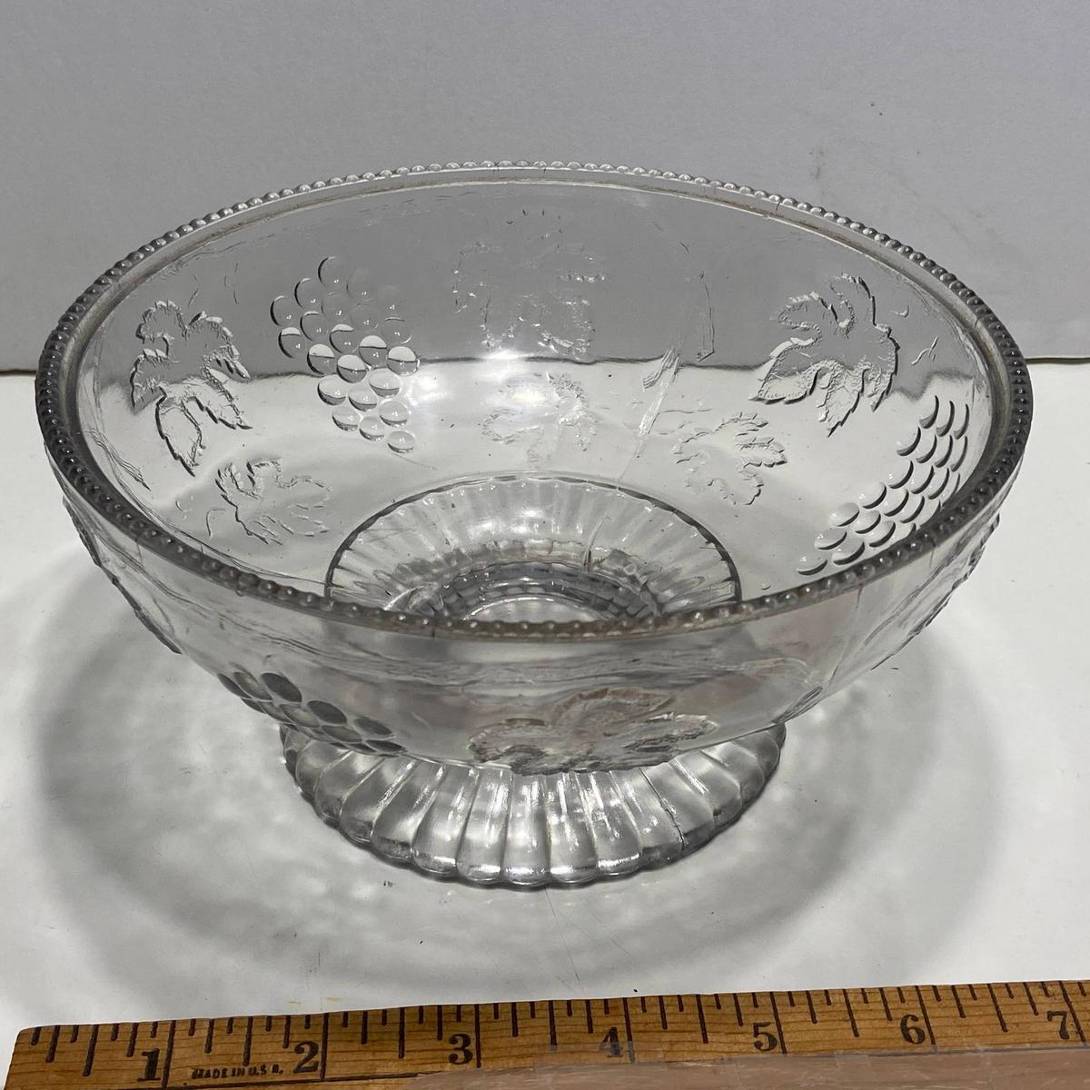 Nice Pressed Glass Pedestal Bowl with Grape Design