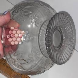 Nice Pressed Glass Pedestal Bowl with Grape Design