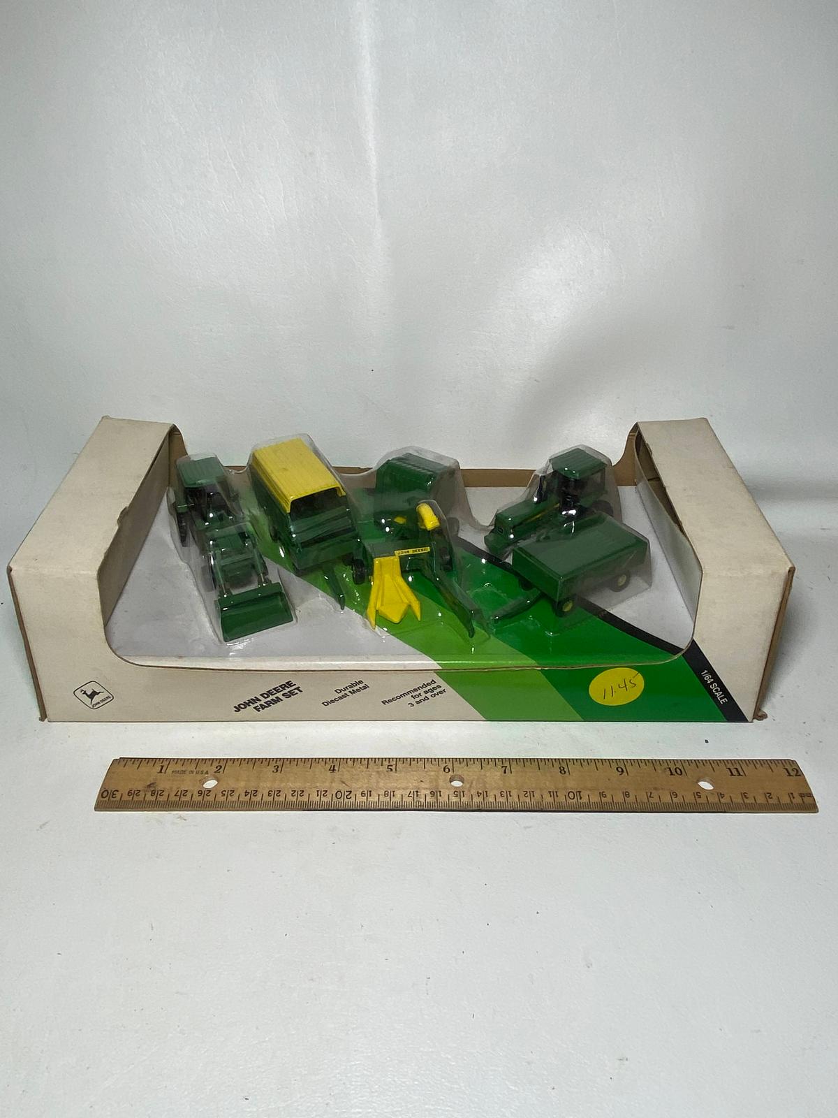 Vintage Die-Cast 1/64 Scale John Deere Farm Set in Box