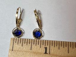 14K Gold Earrings with Round Blue Stones