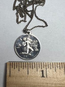 Vintage Sterling Silver Libra Lady Justice Pendant with Sterling Chain