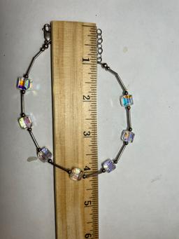 Sterling Silver Aurora Borealis Square Beaded Bracelet