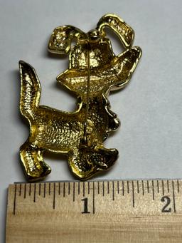 Gold Tone Dog with Yellow and Orange Enamel Inlay