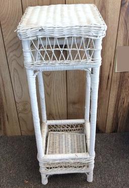 Tall White Wicker Plant Stand