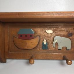 Wood Carved Noah’s Ark Wall Shelf with Pegs