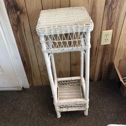 Tall White Wicker Plant Stand