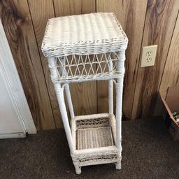 Tall White Wicker Plant Stand