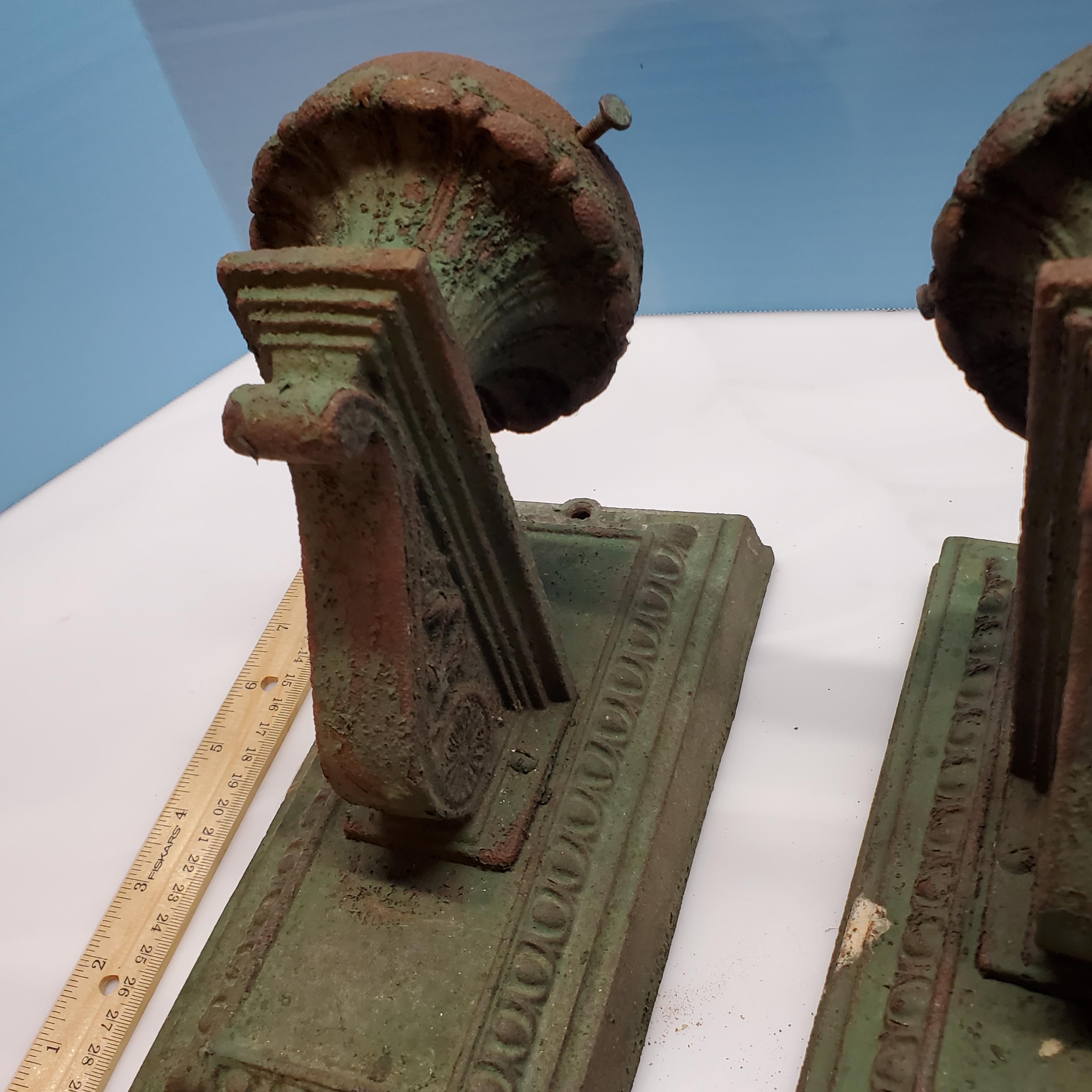 Antique Electric Cast Iron Wall Sconces with Egg & Dart Border Detail