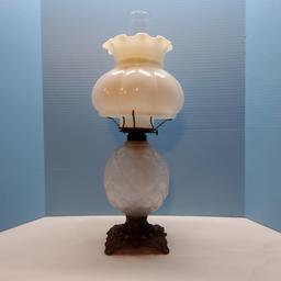 Gone with the Wind Era Hurricane Frosted Glass Diamond Oil Lamp with 7” Glass Shade