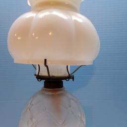Gone with the Wind Era Hurricane Frosted Glass Diamond Oil Lamp with 7” Glass Shade