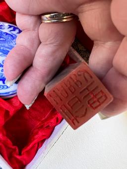 Custom Name Chinese Chop Stamp with Porcelain Seal Paste Box