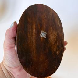 Unique Vintage Wooden Spice Box with Stamped Metal Lid