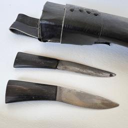 Gorkha Army Knife w/2 knifes & leather sheath with Brass Tip