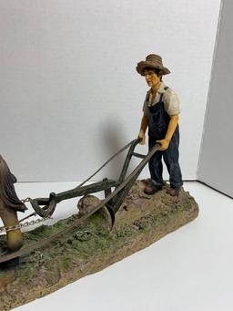 Vintage Farmer And Plow Mule Statue