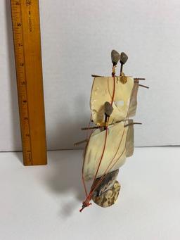 Vintage Marsco Japan Seashell Boat Statue