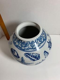 Blue & White Porcelain Vase with Shell Design