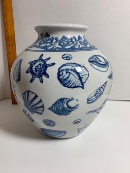 Blue & White Porcelain Vase with Shell Design