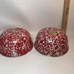 Pair of Red Speckled Enameled Metal Bowls