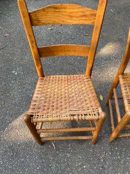 Lot of 2 Vintage Childs Wood Chairs with Woven Seats