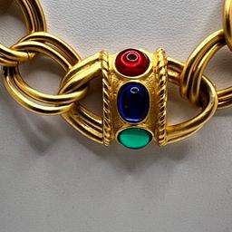 Gold Tone Large Link Necklace with Multi-colored Stones