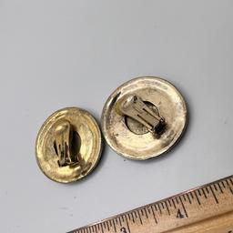 Large Gold tone Coin Center Clip-on Earrings with Multi-Colored Stones