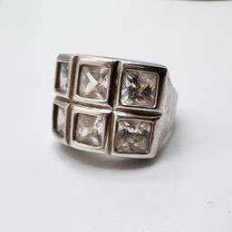 Sterling Silver Ring with 6 Square Clear Stones