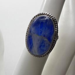 Chunky Sterling Silver Ring with Large Blue Stone