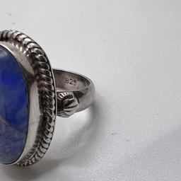 Chunky Sterling Silver Ring with Large Blue Stone