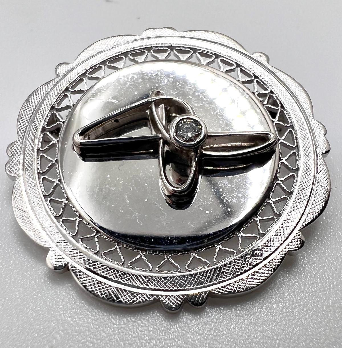 Sterling Silver Pin with Clear Stone Center