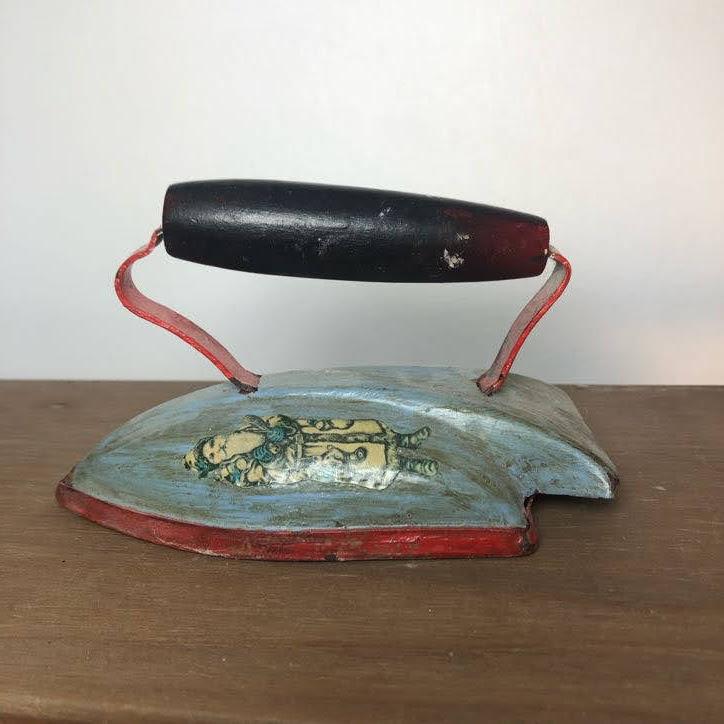 Vintage Child’s Toy Wood Ironing Board with Metal Iron