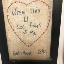 Framed and Matted Antique Hand Embroidered Heart