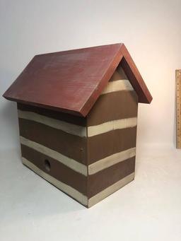 Large Hand Painted Wood Cabin Birdhouse