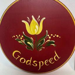 Wood Painted “Godspeed” Hanging Plaque