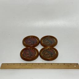 Vintage Wooden Dragon Coaster Set with Caddy